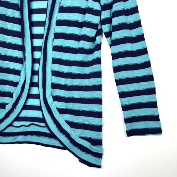 Coldwater Creek Cardigan Womens Large Blue Teal Stripe Open Front Knit USA Made - Picture 3 of 13